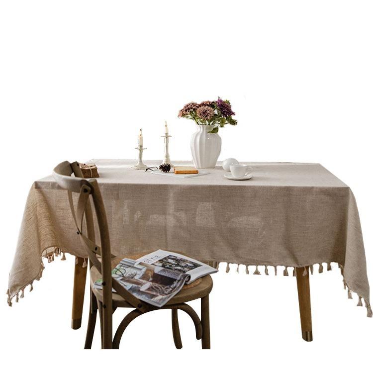 Amazon American Country Solid Color Cotton And Linen Tablecloth Rectangular Fringed Dining Table Fabric Coffee Table Cover American Style