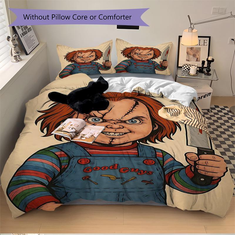 3pcs Chucky's Father's Day Printed Quilt Set - Includes 1 Quilt Cover and 2 Pillowcases, Machine Washable - Suitable for All Seasons.C020