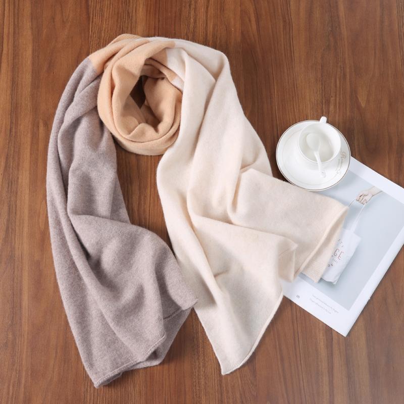 100% Cashmere Knitted Scarf Soft Warm Contrast Trim Fashion Accessory Winter Wrap Versatile Stylish Daily Wear Elegant Gift