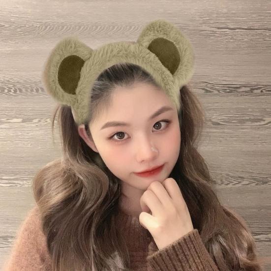 Yousheng Girl Медвежьи ушки Декор Головная повязка Мультяшный плюшевый обруч для волос Макияж Стирка лица Хэллоуин Косплей Головная повязка