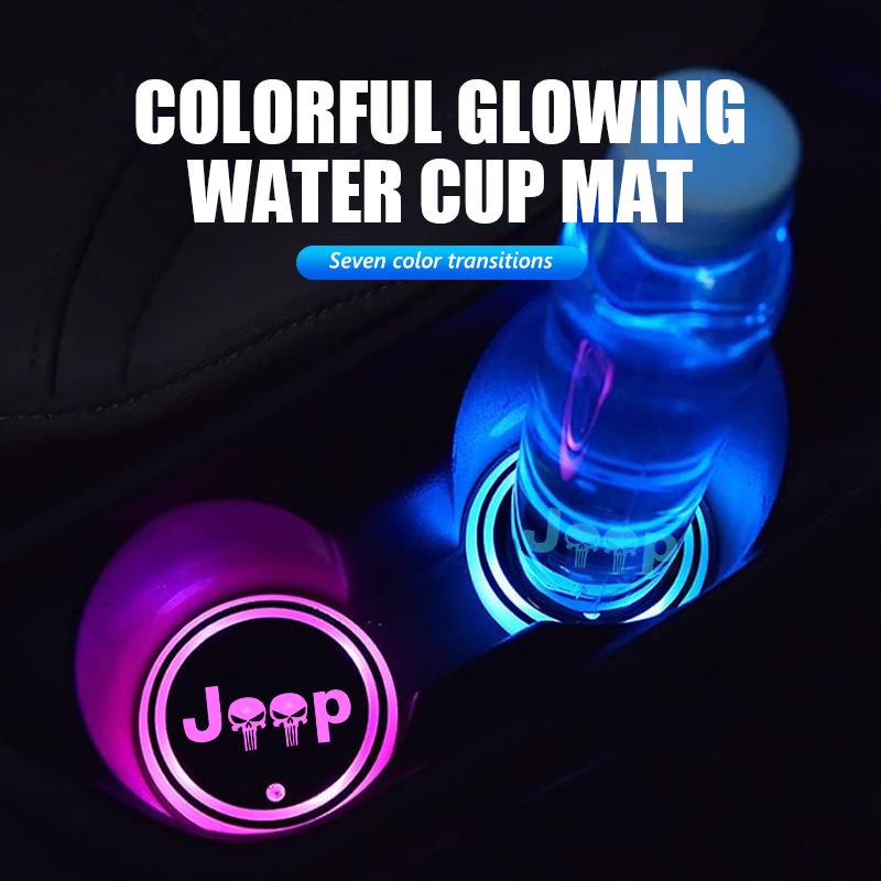 7 Color LED Car Cup Holder Light Luminous Coaster Water Cup Pad For Jeep Grand Cherokee Patriot Renegade Compass Wrangler NXJPT1
