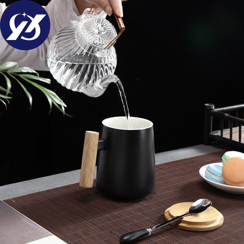 Ceramic Large Capacity Coffee Mug with Wooden Handle Office Water Tea Cup Milk Mug Drinkware