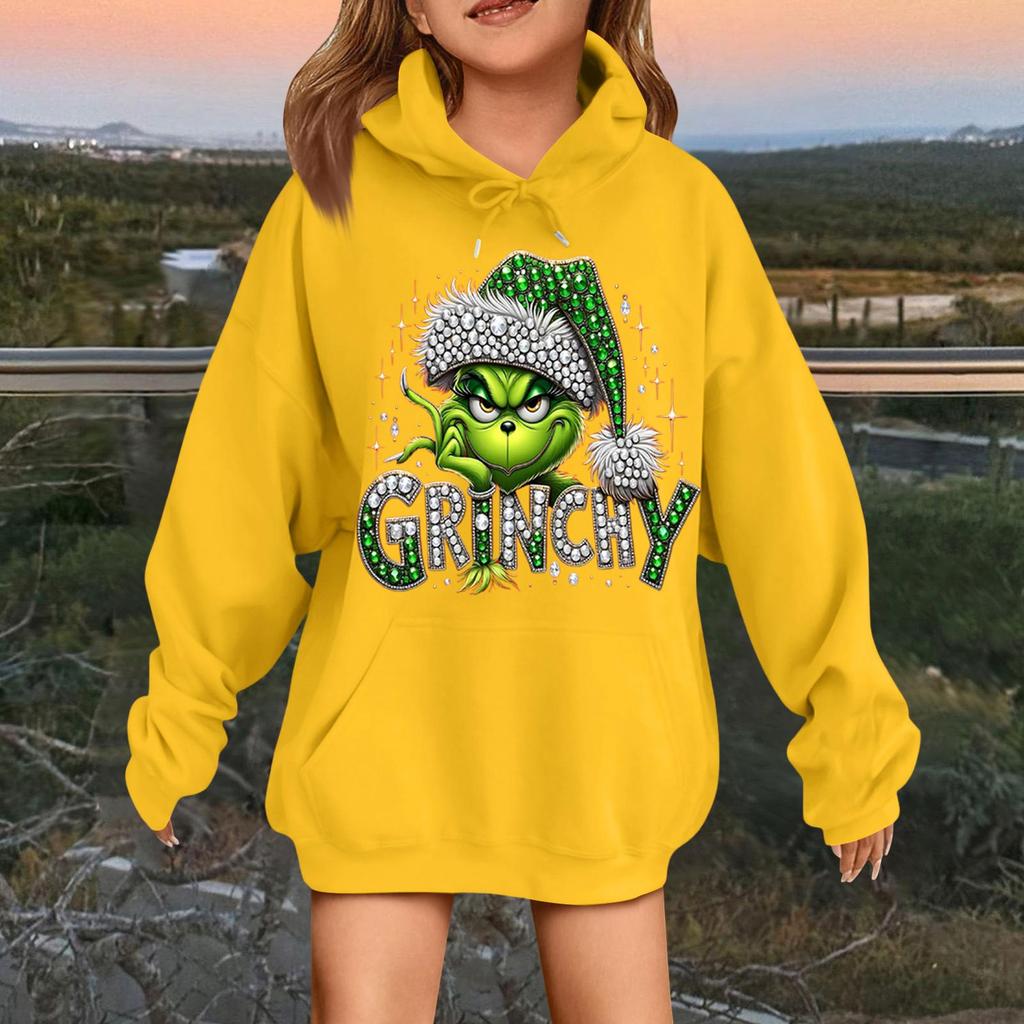 Детская модная повседневная толстовка с капюшоном свободного кроя с длинными рукавами и рождественским принтом