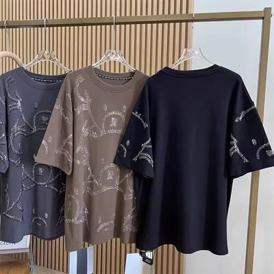 Женская футболка с короткими рукавами и принтом медведя на весну и лето, свободный свитер средней длины с круглым вырезом