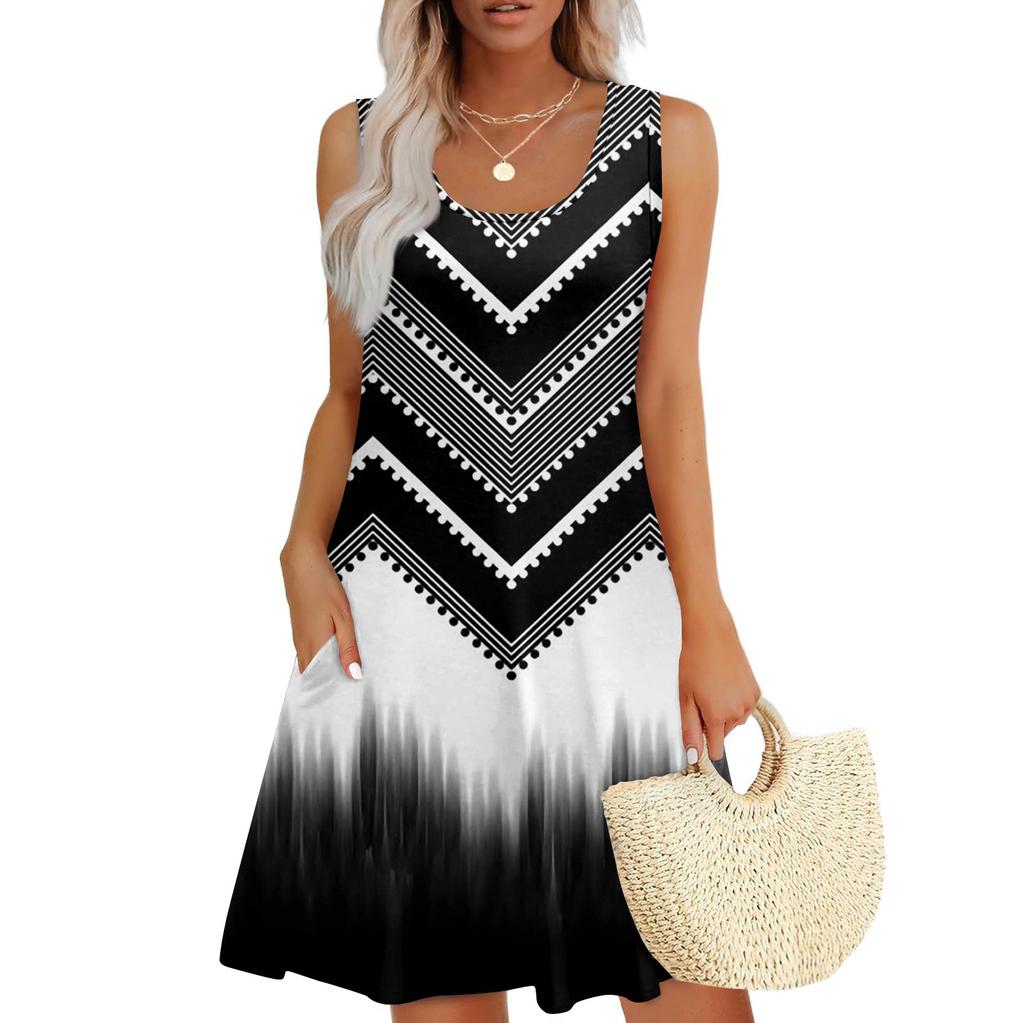 Женское летнее повседневное платье с квадратным вырезом и принтом в стиле пэчворк, платье без рукавов с карманами