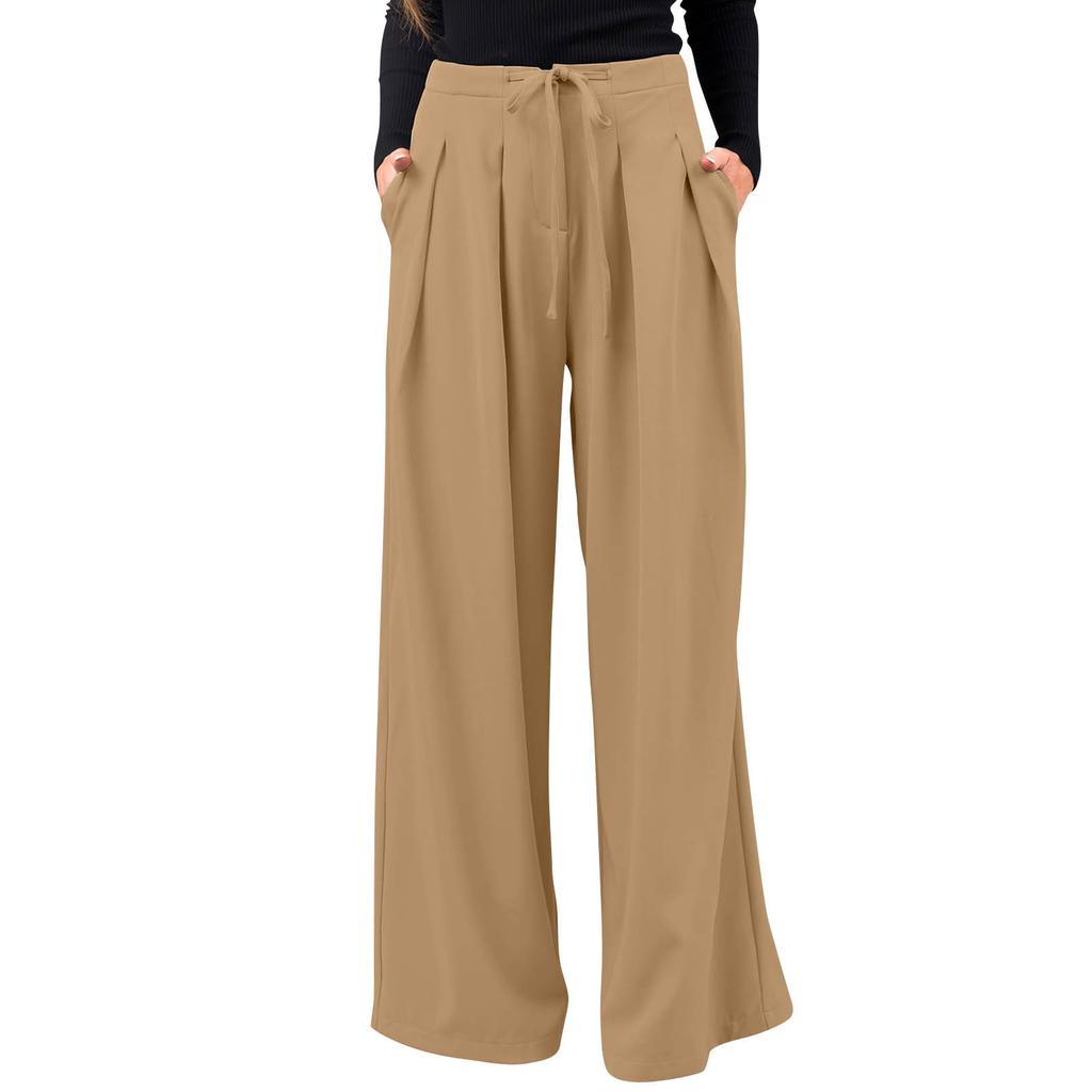 Женские прямые длинные брюки-палаццо с высокой талией, повседневные деловые офисные рабочие брюки