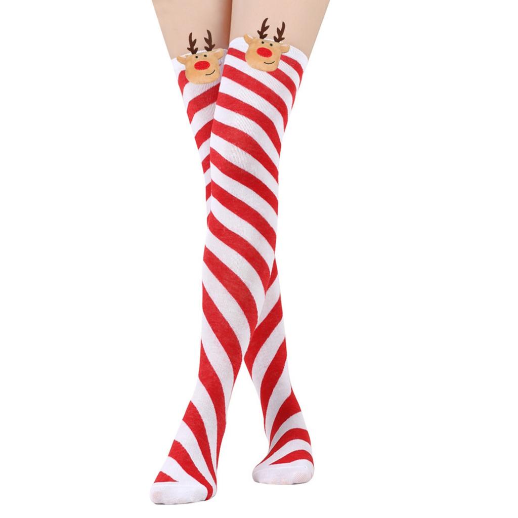 Women's Christmas Doll Socks Stripe Knee-High Socks