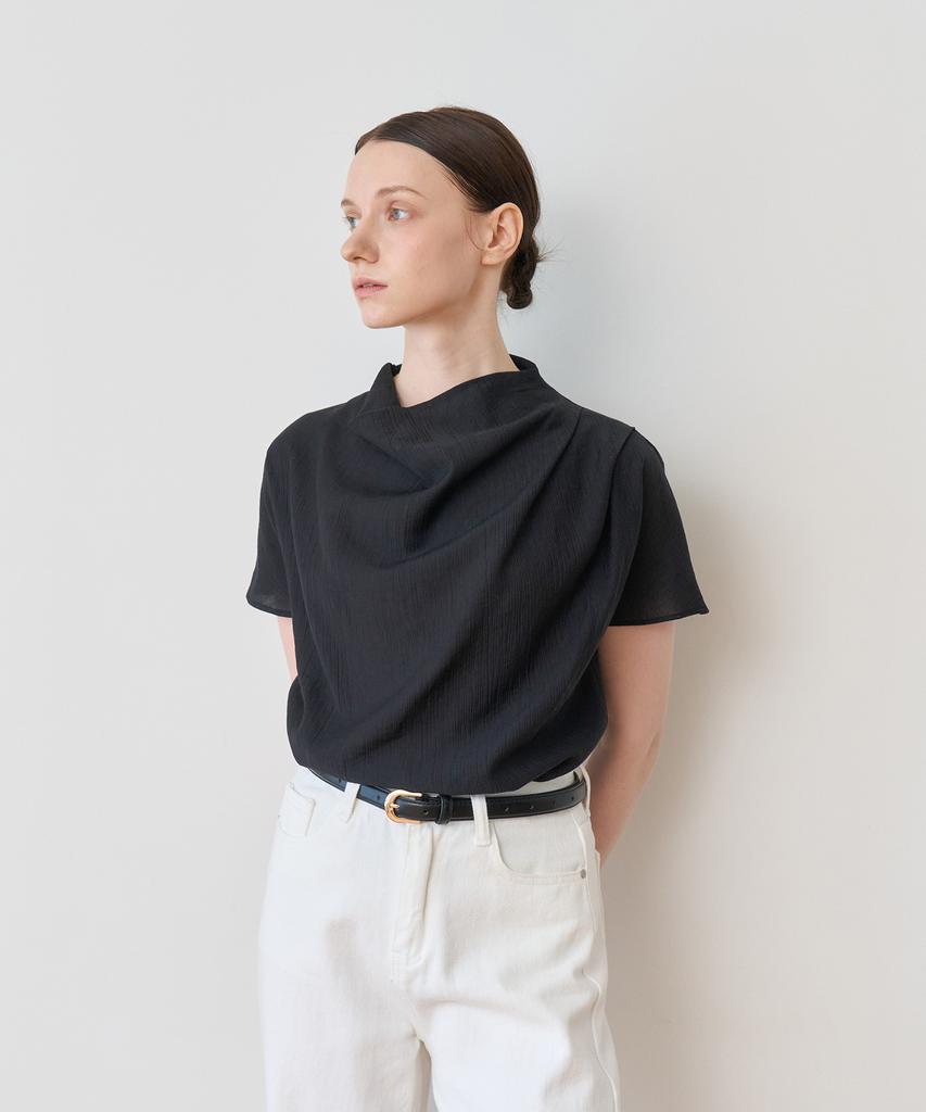 BIBYSEOB Cowl Neck Pleated Blouse Black [T52]
