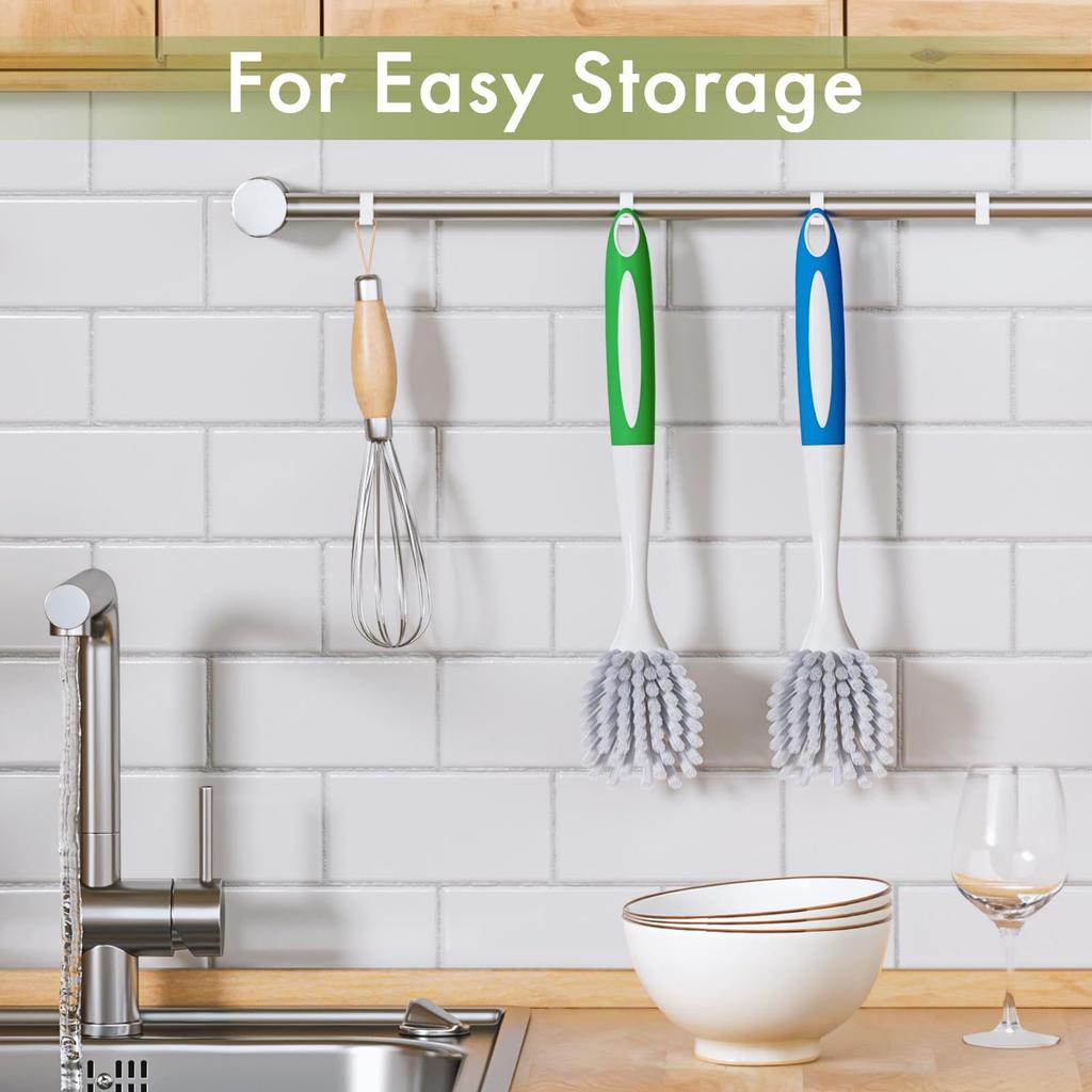 Dish Brush with Handle, 2 Pack Kitchen Scrub Brushes for Cleaning, Dish Scrubber with Stiff Bristles for Sink, Pots, Pans