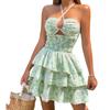 Женское платье-труба с цветочным принтом, шнуровкой, талией и полыми подтяжками - Летняя мини-юбка 2025 г.