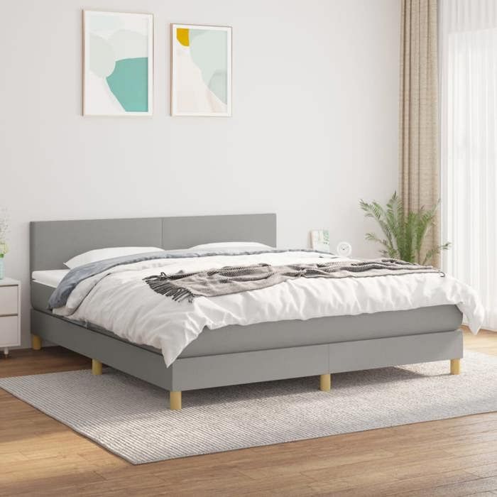 Maison Exclusive - Sommier à lattes de lit avec matelas Gris clair 160x200cm Tissu