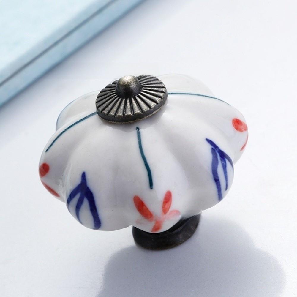 Pumpkin Shape Cabinet Door Knobs Floral Pattern Ceramic Cabinet Knobs Cupboard Door