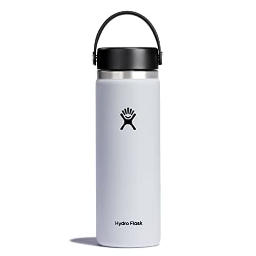 Wide Mouth 20oz (591ml) White Stainless Steel Water Bottle, Insulated for Hot and Cold Drinks (Official Japanese Product)