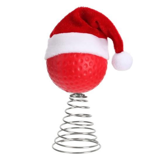 Rugby Christmas Tree Topper with Santa Hat Spring Base Bouncing Sports Ornament Fun Desk Decor for Holiday Parties Valentine's Day Gifts