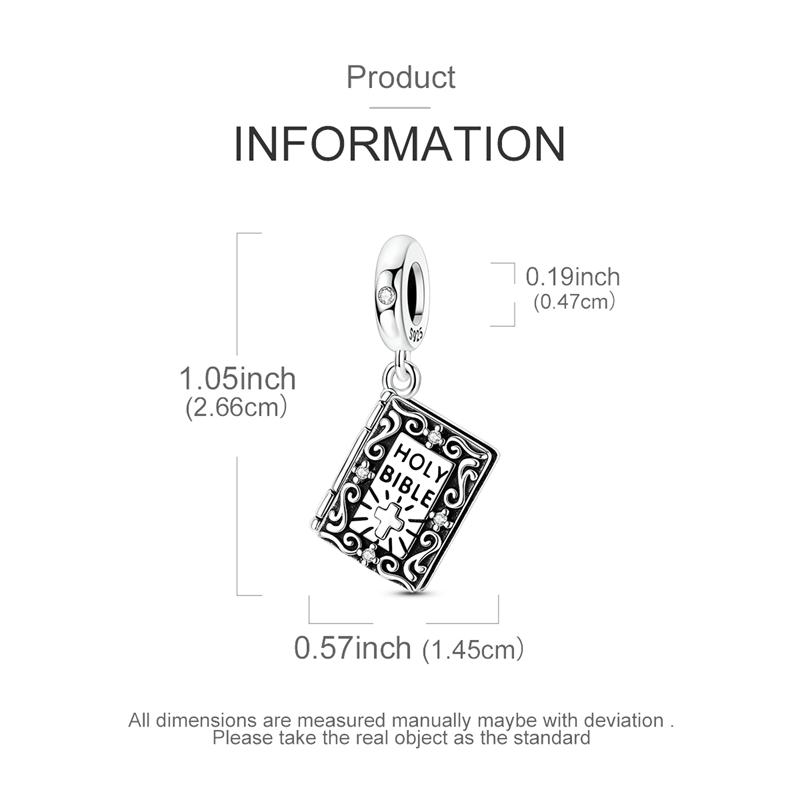 Original 925 Sterling Silver Charm Bead Openable the Holy Bible Pendant Fit Original Bracelet For Women Men DIY Jewelry Gift