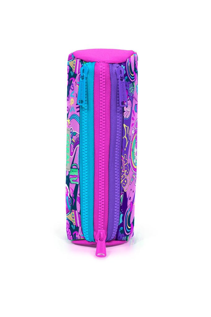 coral high Kids Graffiti Patterned Three Compartment Pencil Bag 22060