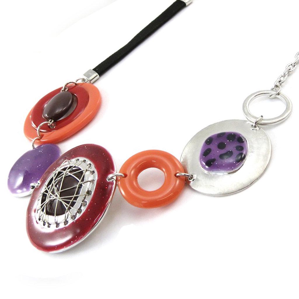 NOA [J2209] - Дизайнерское колье «Quadrillage» красный оранжевый фиолетовый