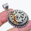 Dalmation Jasper Gemstone 925 Sterling Silver Jewelry Pendant 1.89" SU-10686