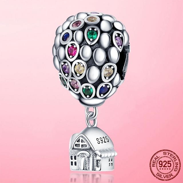 Travel Beads 925 Sterling Silver Pendant CZ Blue Pink Air Balloon Dangle Charm Fit Original Fashion Bracelet Fine Jewelry