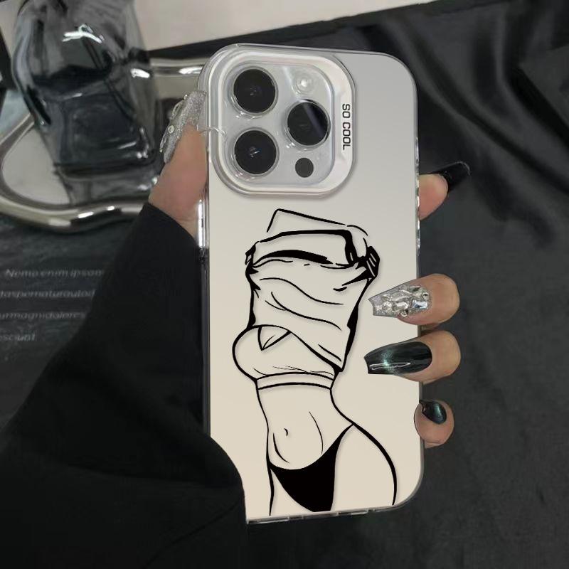 Серебряный чехол для Apple iPhone 17/16/15 Plus/13/14/12 Pro Max - Дизайн "Обнаженная девушка"