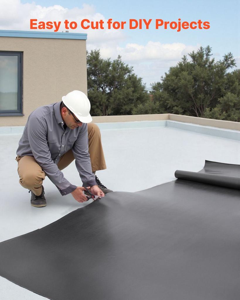 Roll Roofing, 15 x 25 ft, 45 mil EPDM Rubber Roofing, Long Lifespan & Weather-resistant, Withstands Harsh Temperatures, Flexible & Easy Installation,