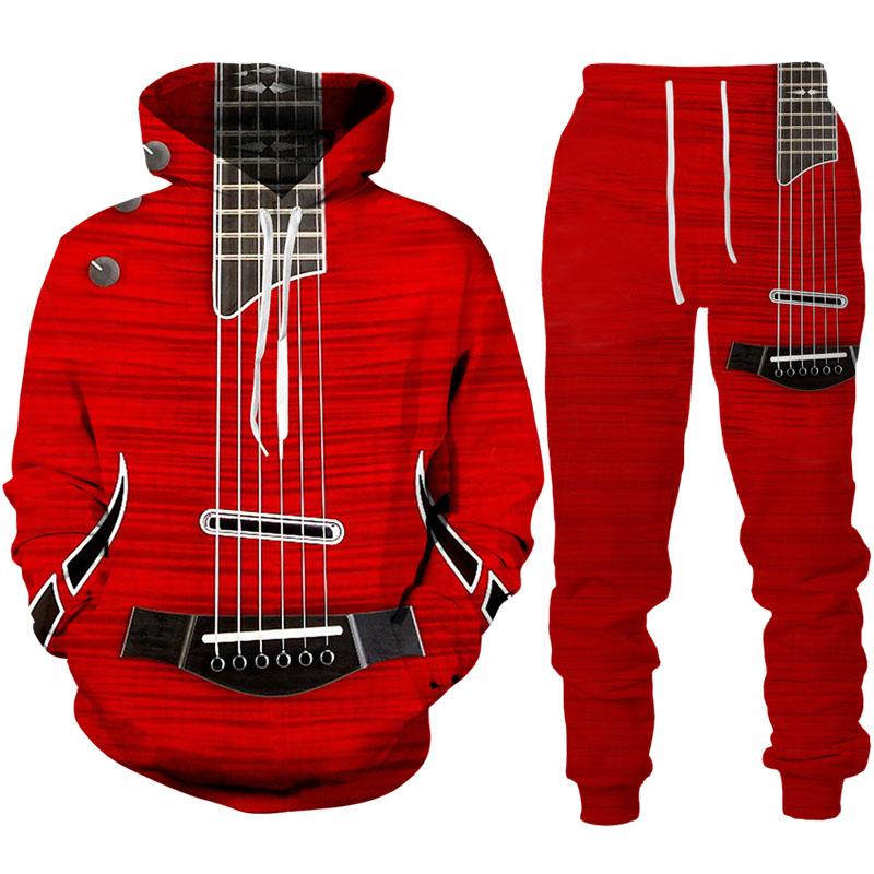 Мужские забавные толстовки с 3D принтом в стиле гитары/брюки/костюм Harajuku, винтажный спортивный костюм для пар, индивидуальный хип-хоп, уличная одежда