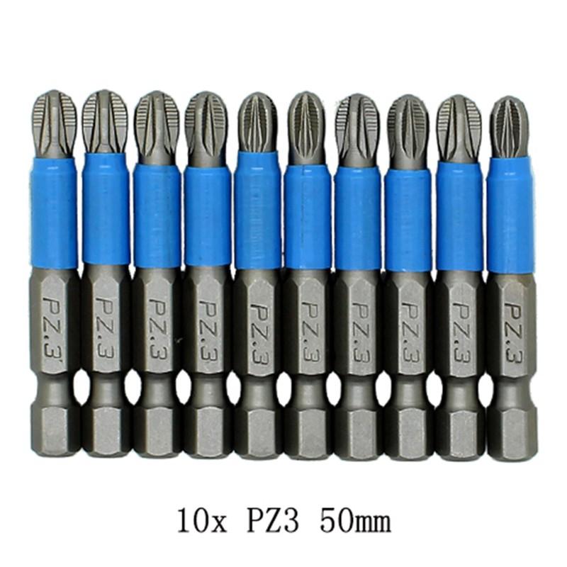 Магнитные биты для отвертки с одной головкой PH1/PH2/PH3/PZ1/PZ2/PZ3 из легированной стали 10 шт.