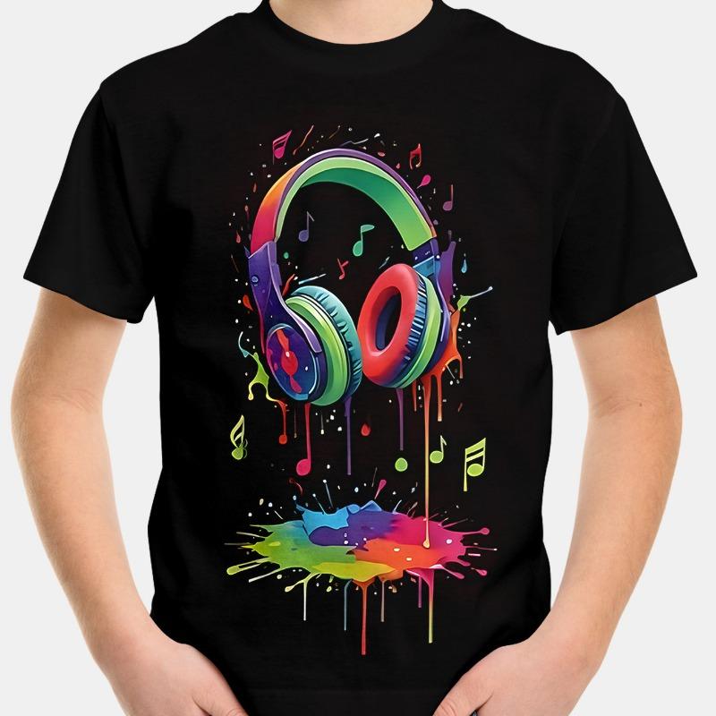 Черная повседневная футболка с коротким рукавом и 3D цифровой печатью для детей