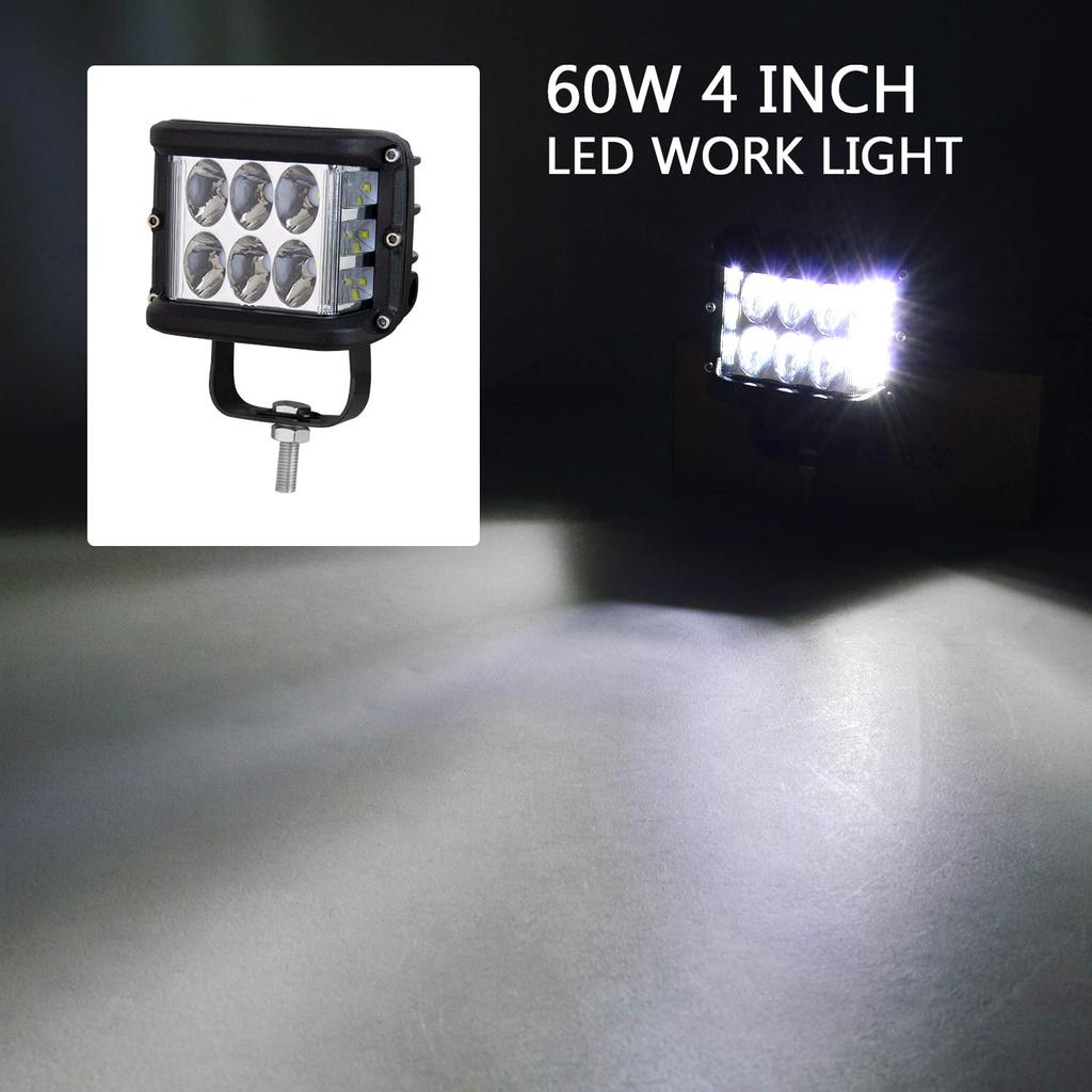 Светодиодный рабочий свет, 4 дюйма 60 Вт LED12V 24V Трехсторонний светодиодный прожектор Узкий угол IP67 Водонепроницаемый 6000K Белый для различных работ (2 куска)