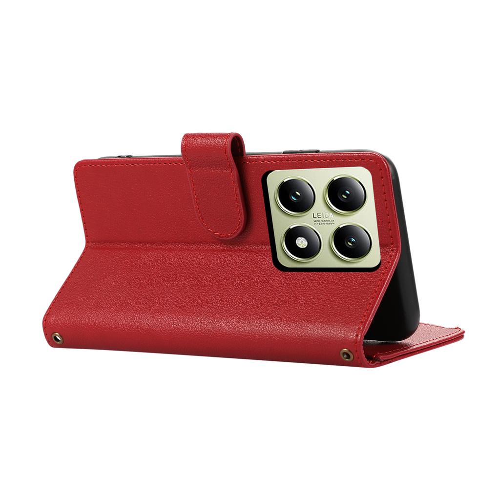 Чехол для Xiaomi 14T Pro, кожаный чехол для телефона на молнии с несколькими отделениями для карт и ремешком на запястье