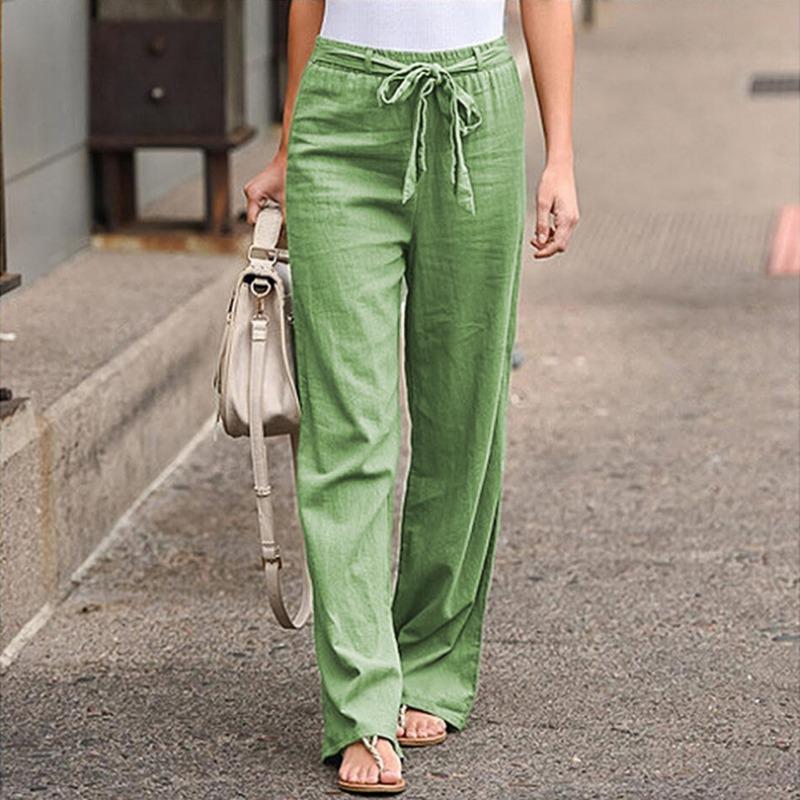 Summer Elastic Waist Solid Color Wide Leg Pants Loose Pants Female