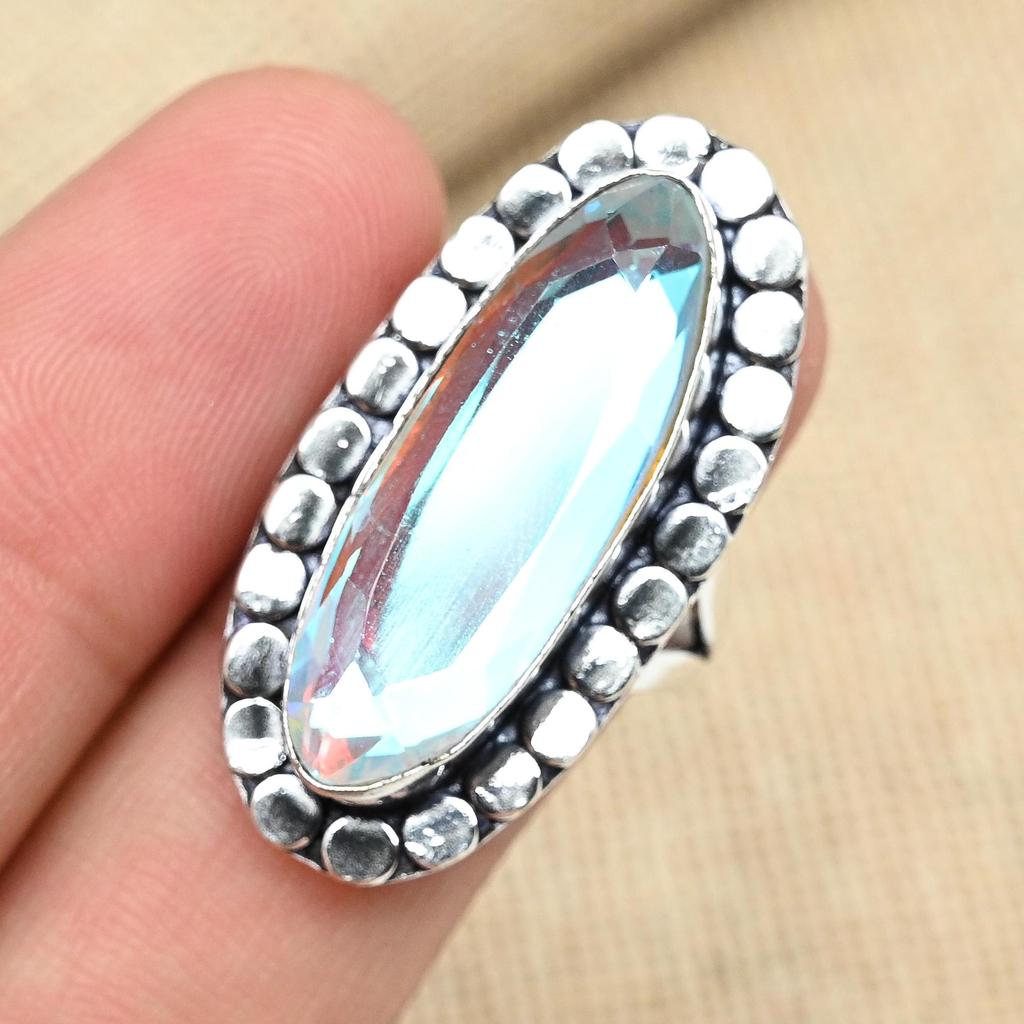 Rainbow Mystic Topaz 925 Sterling Silver Handmade Women Jewelry Wedding Gift Ring