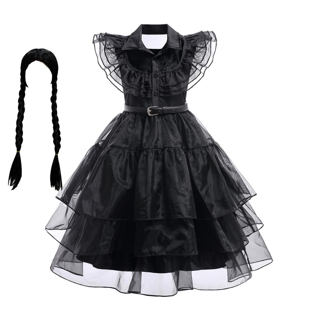 Wednesday Cosplay For Girls Costume Movie Addams Dresses for Girl Kids Mesh Party Dresses Halloween Carnival Costumes 4-12Yrs