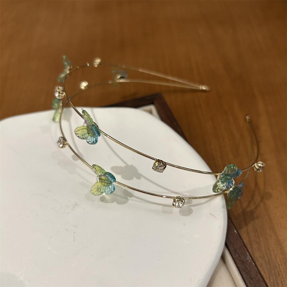 Zinc Zinc Alloy Butterfly Head Hoop Rhinestone Flower Hair Hoop All-match Double Root Hair Bands  Girls