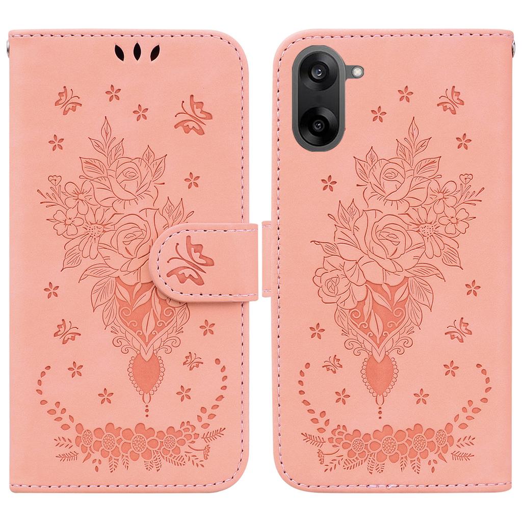 For OnePlus Nord CE5 5G Case Butterfly Flower Imprint PU Leather Wallet Phone Cover with Strap