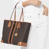Michael Kors Eva Monogram Logo Stripe Color Block Coated Canvas Tote Bag Women tote Apple-Brown 30T9GV0T7B-252