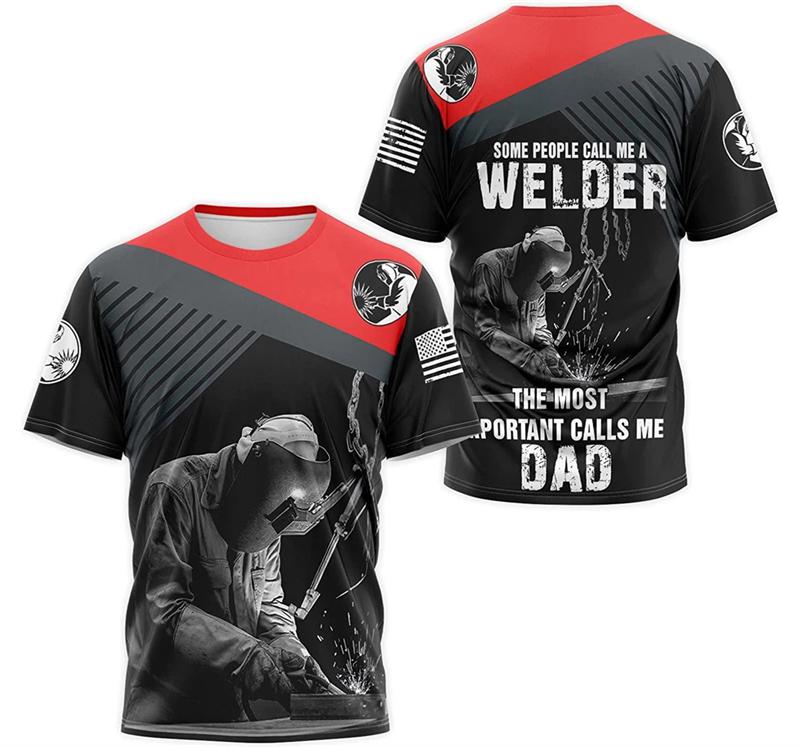 Men's Welding 3D Printed T-shirt, Summer Fashion, Round Neck, Short Sleeved, Plus Size Top, Casual Y2K, Neutral Streetwear, Harajuku T-shirt
