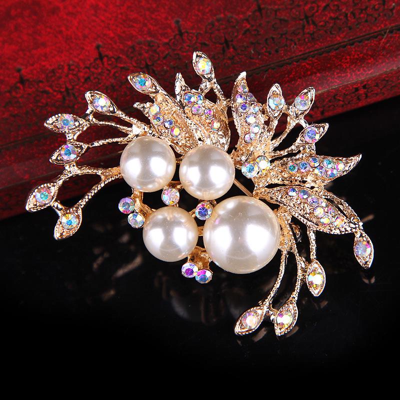 Корейская мода жемчужная брошь со стразами и бриллиантами на корсаже для женщин