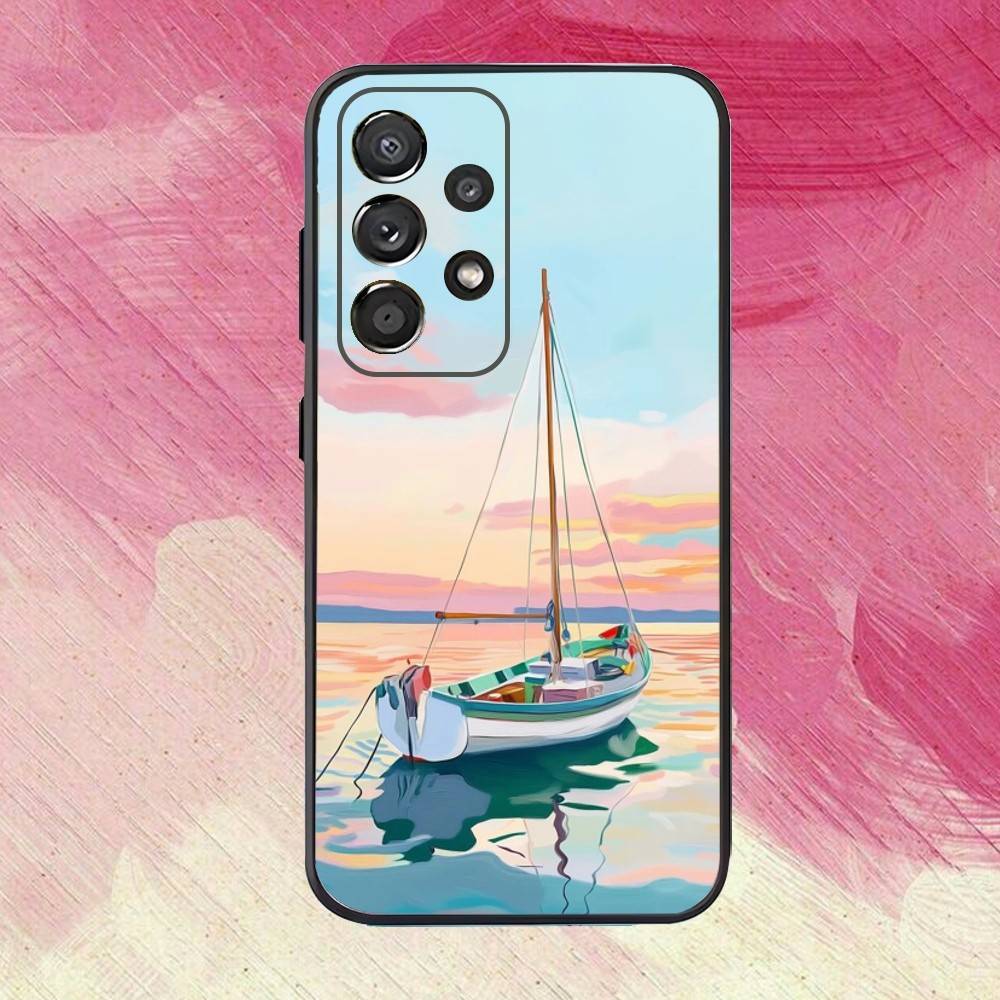 Sailing S-Ship Boat Phone Case For Samsung S25,S24,S21,S22,S23,S30,Ultra,S20,Plus,Fe,Lite,Note,10,9,5G Black Cover