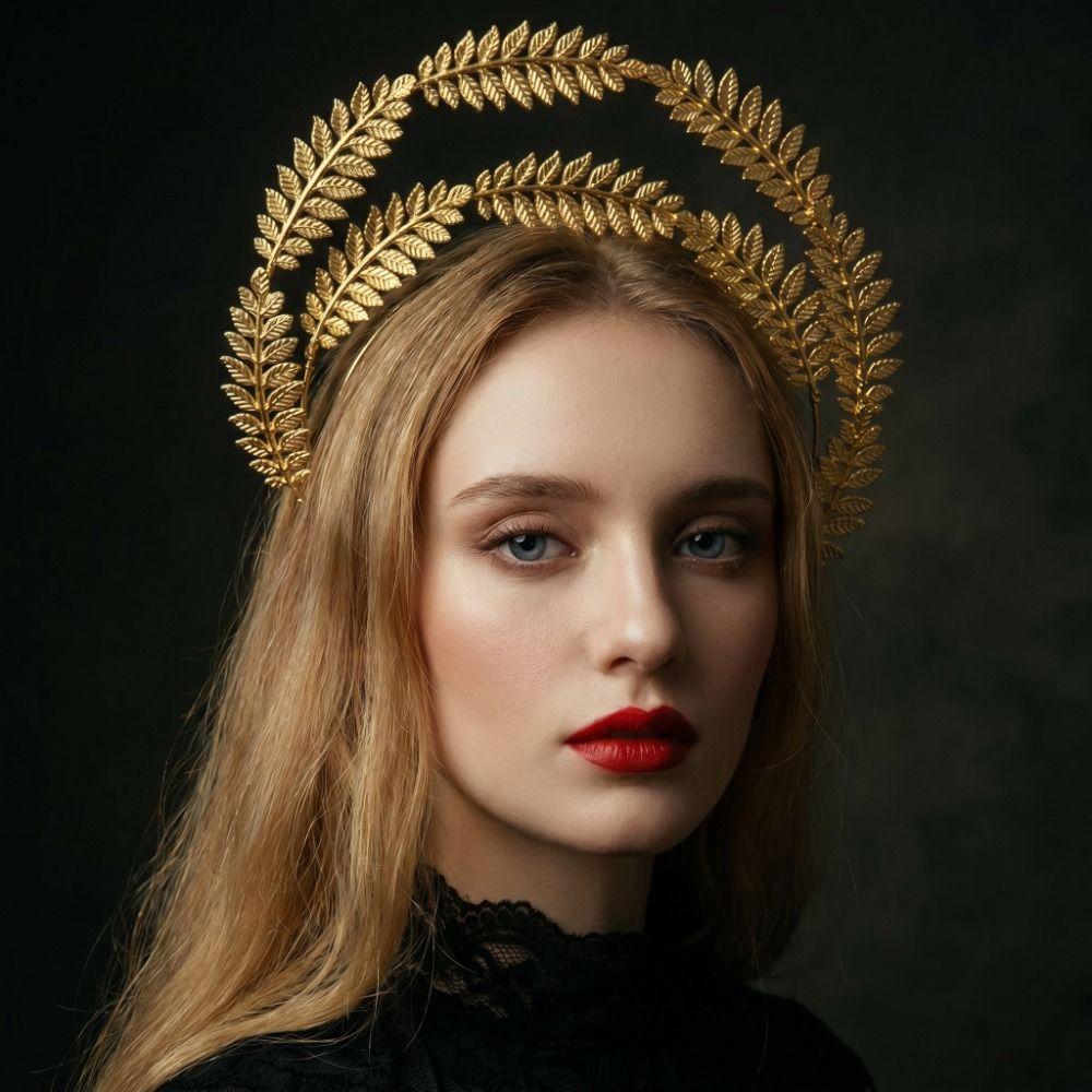 Vintage Sun Goddess Crown Gold Plated Tiara Headpiece Baroque Tiara Headband Stage Performance
