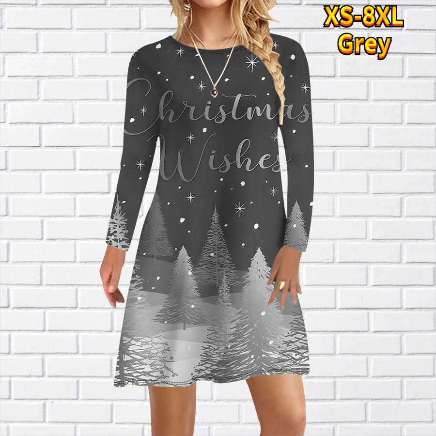 Женское повседневное платье с принтом рождественской елки и снега Платья для женщин с круглым вырезом и коротким рукавом Платье размера плюс