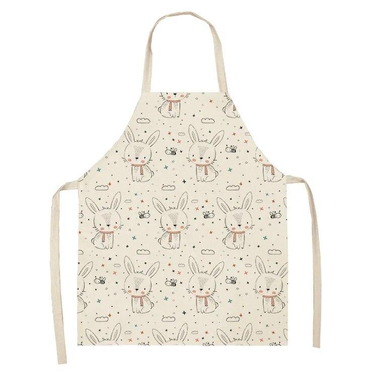 Фартук с милым мультяшным кроликом и принтом, художественный фартук для уборки, кухонный фартук для домашней кулинарии, одежда для повара, льняной нагрудник для взрослых, 47X38 см, 68X55 см