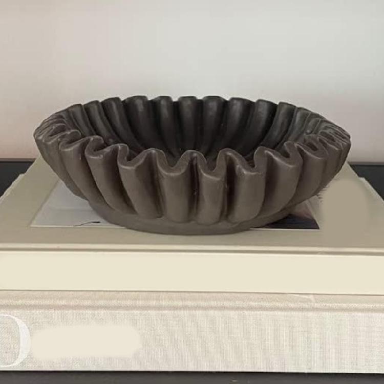 Durable Resin Decorative Bowl Living Room Modeling Coffee Table Bookshelf Decors Fruit Bowl Fluted Ruffle