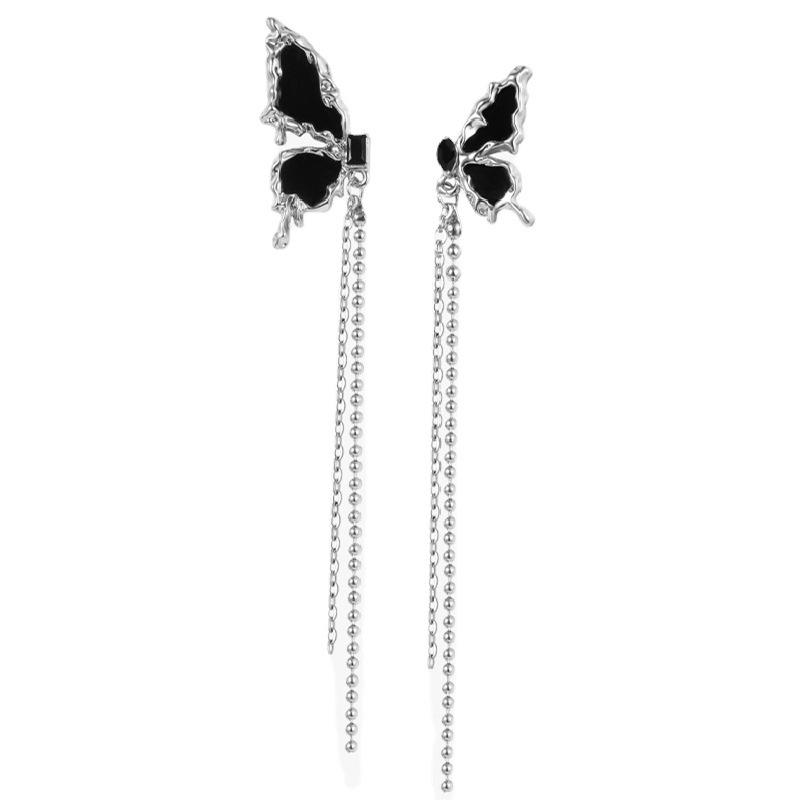 RUI RUI YU Asymmetrical Black Butterfly Wing Earrings Women's New Fashion Earrings Popular Design Tassel Jewelry