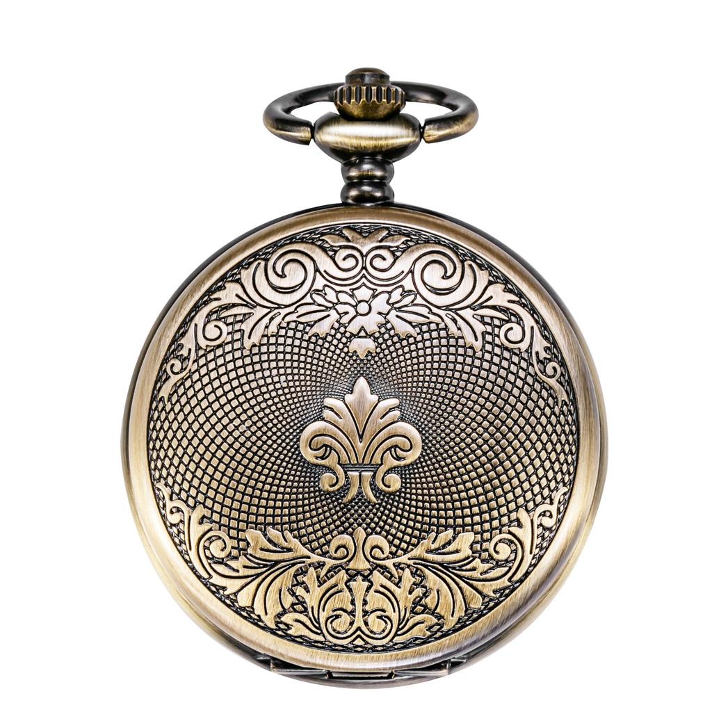 TREEWETO Bronze Double Cover Roman Numeral Dial Skeleton Pocket Watch Men's Women's