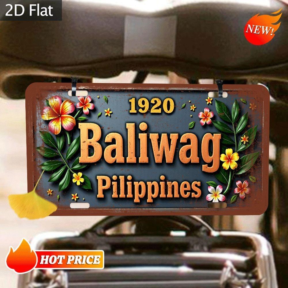 D Flat pc Vintage Aluminum Wall Art Plaque in Retro Decorative Sign with BALIWAG PILIPINES Design Rustic Blue