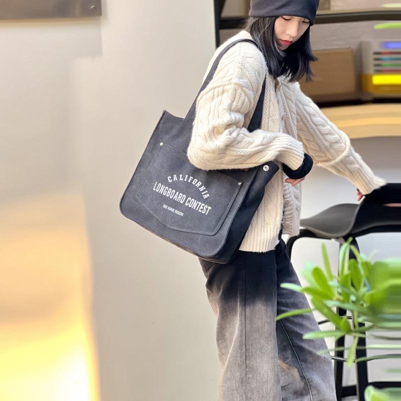 Women's Bag Casual Canvas Bag Korean Printed Tote Bag Fashion Large Capacity Shoulder Bag
