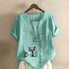 Women's Fashion Cat and Mouse Prined Short Sleeve T-shirt Loose Cotton Shirt Casual Loose Summer Blouse Plus Size Tops