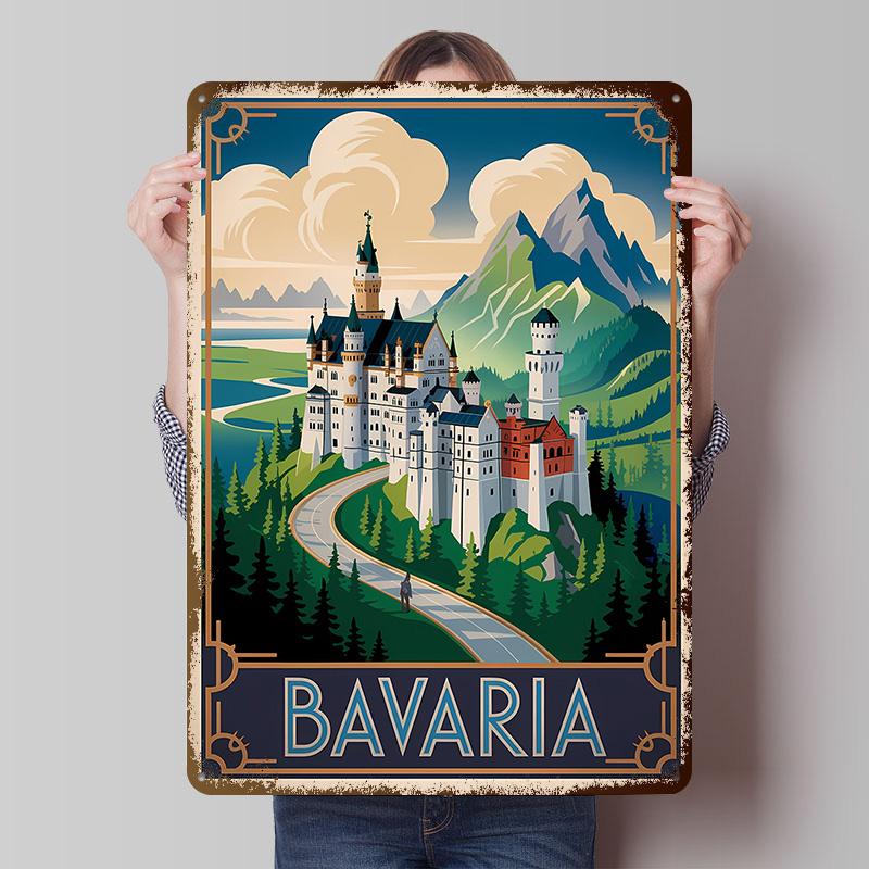 Bavaria Castle Travel Metal Poster Custom Wall Art Retro Vintage Tinplate Signs for Man Cave Gaming Room Decoration At Home Cozy