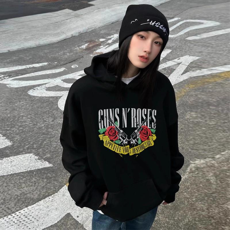 Unisex Oversized Hoodie With Skull Print Rock Band Style Cotton Fleece Lined Sweatshirt Winter Casual Wear